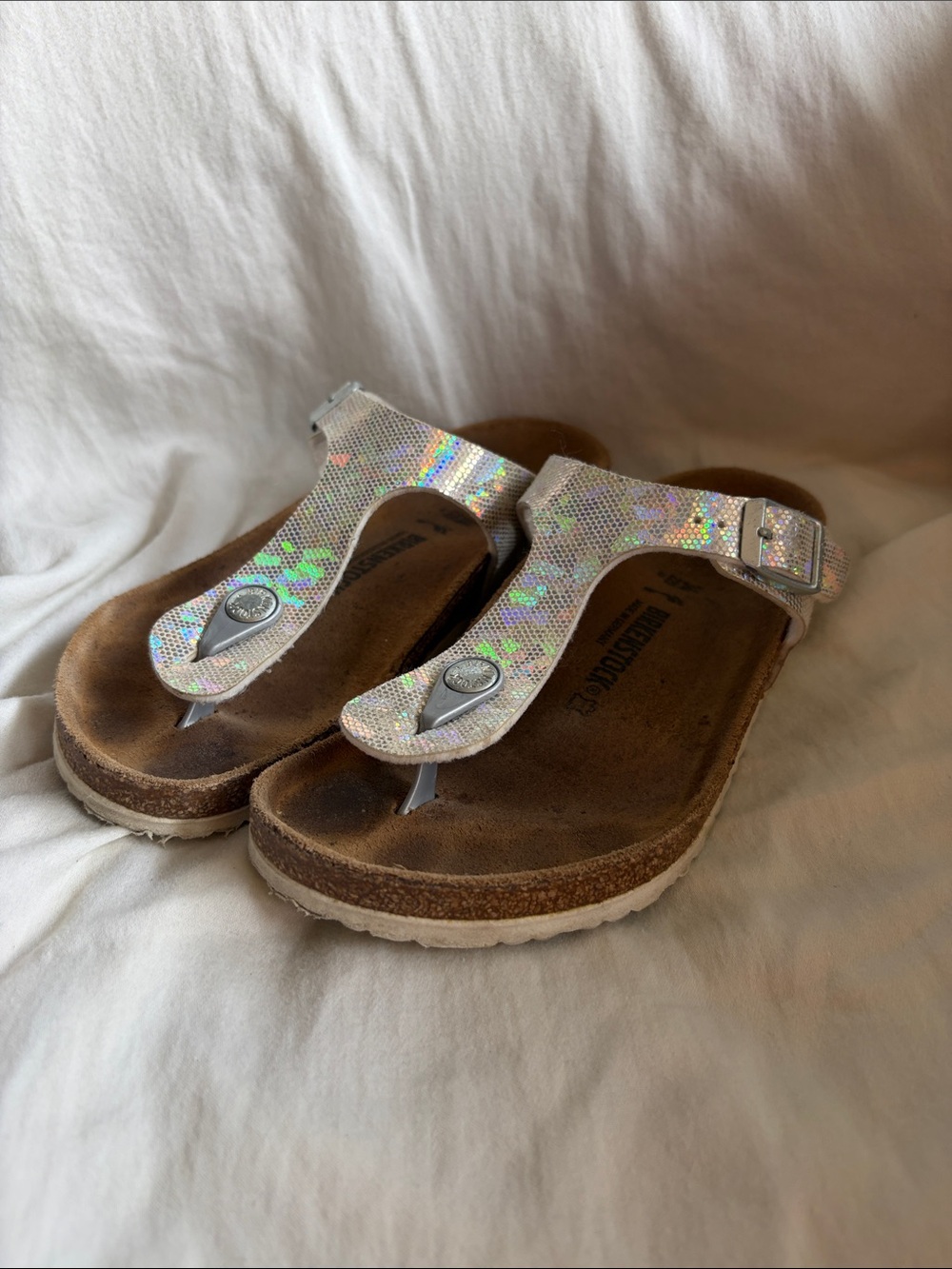 Birkenstock Gizeh Holographic Iridescent Thong Sandals - Silver